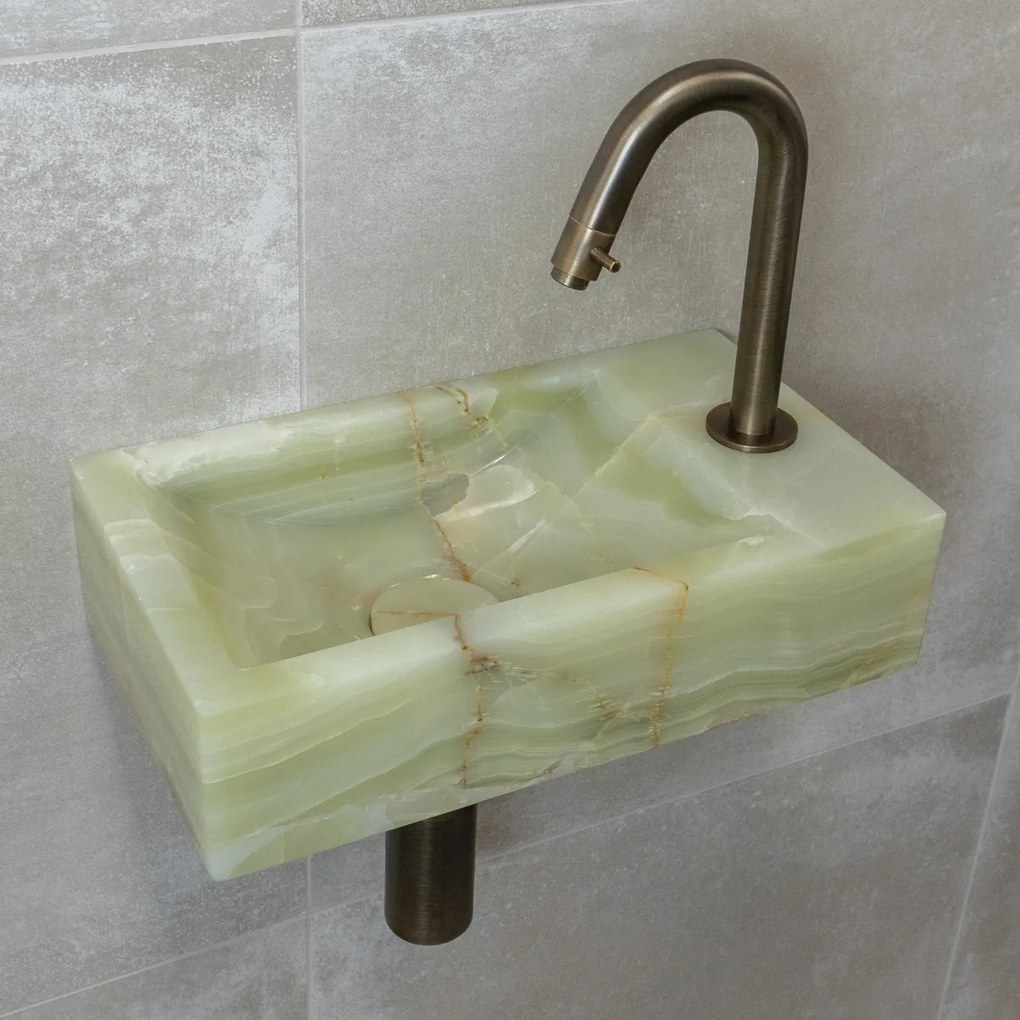 Saniclear Green Onyx fonteinset met gebogen kraan in verouderd messing