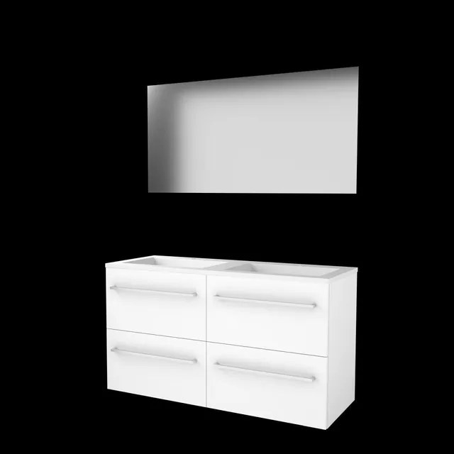 Basic-Line Ultimate 46 badkamermeubelset - 120x46cm - met grepen - 4 lades - acryl wastafel - 2 kraangaten - Spiegel - verlichting MDF lak Ice White 1813978