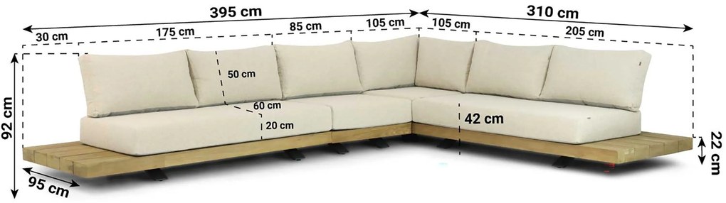 Hoek loungeset 6 personen Aluminium/Teak Old teak greywash Santika Furniture Santika