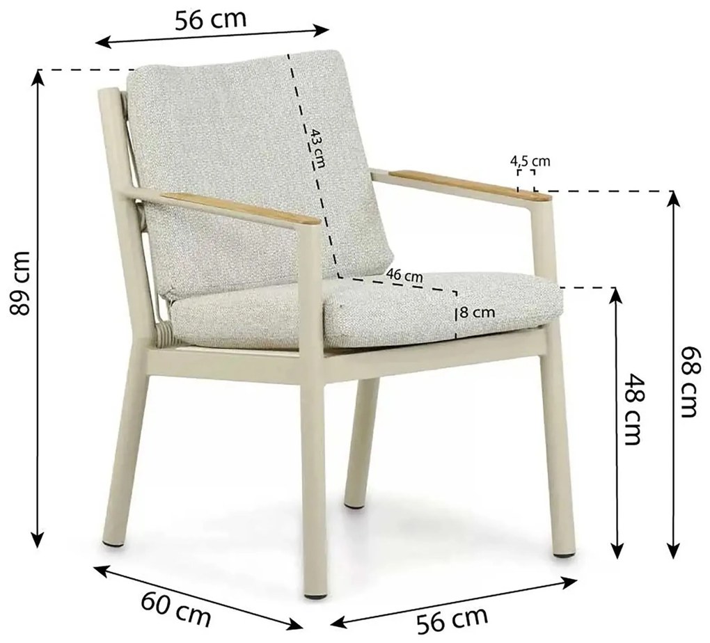 Tuinset 4 personen 180 cm Aluminium/rope Taupe Coco Sevilla/Vienna