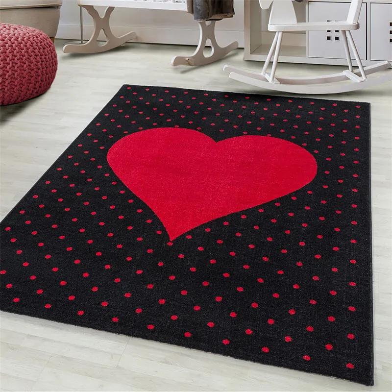 Bambi Vloerkleed - Dots & Heart - Rechthoek - Rood 160 x 230 cm