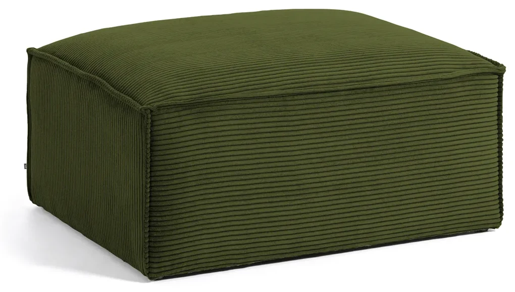 Kave Home Blok Moderne Hocker Rechthoekig Ribstof Groen