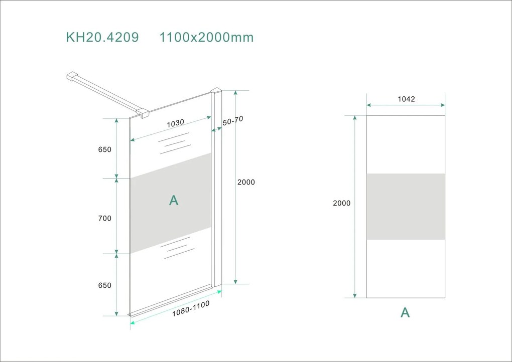 Mueller Satijn douchewand mat glas 110x200cm Anti-kalk