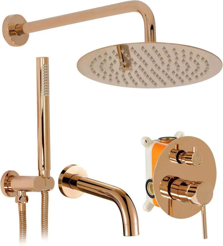 Inbouw regendoucheset Rea Lungo Copper met uitloop + BOX