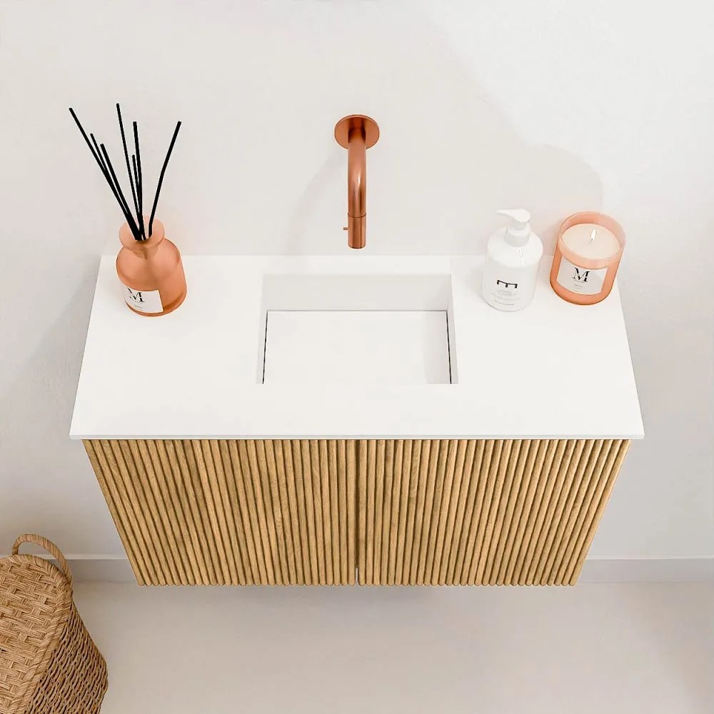 Mondiaz Joya 60cm toiletmeubel oak met wastafel faye midden zonder kraangat talc