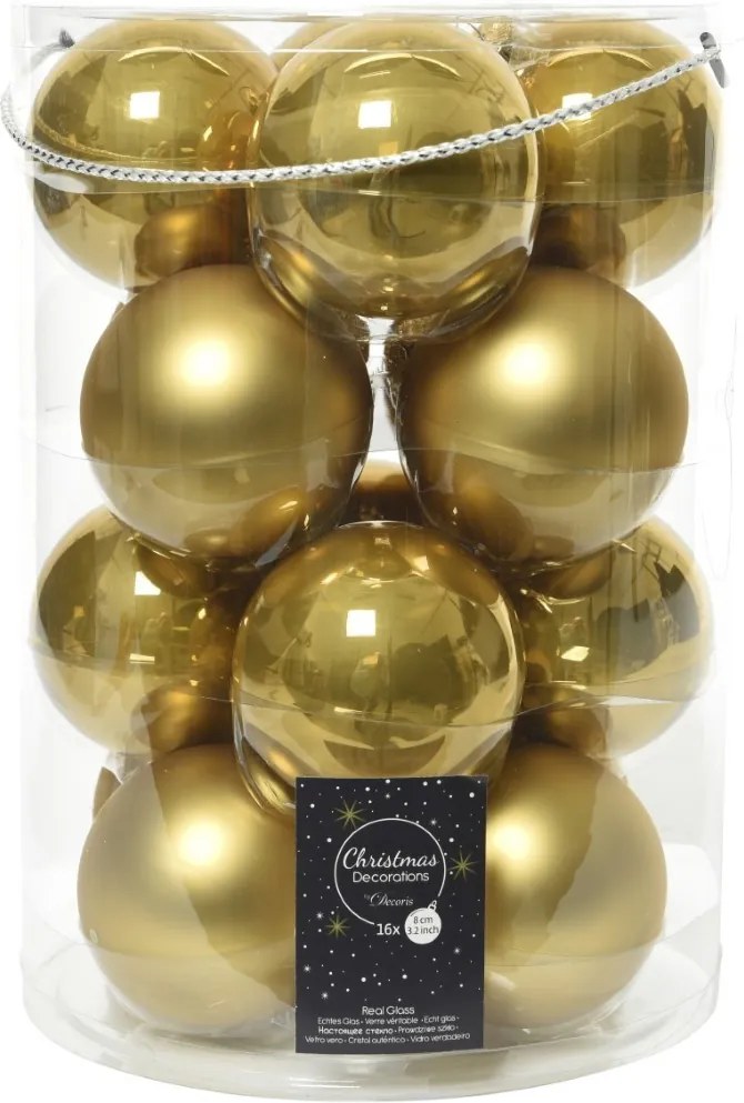 Kerstballen glas emaille-mat dia 8 cm mosterd groot