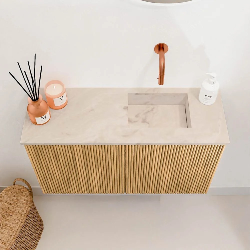 Mondiaz Joya DLux 70cm toiletmeubel oak met wastafel faye rechts zonder kraangat frappe