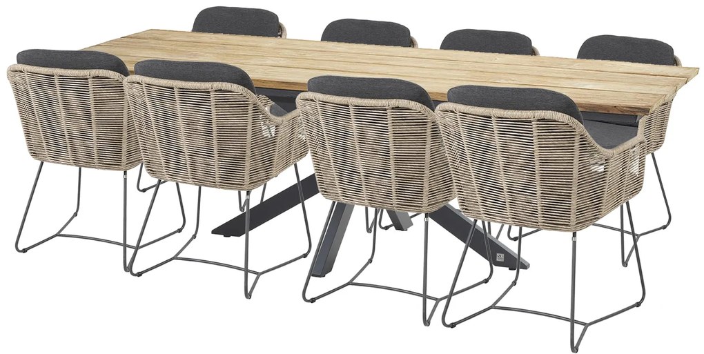 Taste by 4 Seasons Belmond tuinset naturel met Minerva tafel Robusto teak blad 280 × 95 cm SALE beige weerbestendig