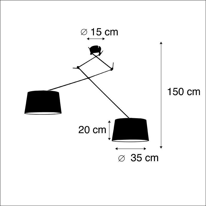 Stoffen Hanglamp zwart met linnen kappen antraciet 35 cm 2-lichts - Blitz Modern E27 cilinder / rond rond Binnenverlichting Lamp