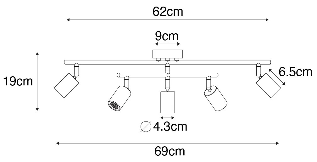 Moderne spot zwart 5-lichts - Facil
