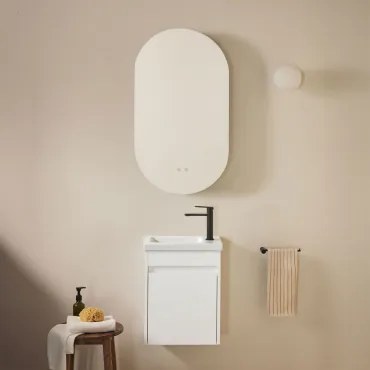 Badkamermeubelset In Hout Met Geïntegreerde Wastafel Narek Wit & Ovaal Met Opbergruimte Zwart 50x90 Cm Oricsa & Zwart ↑20 Cm - Sklum