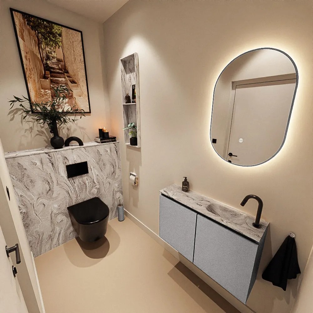 Mondiaz Ture DLux toiletmeubel 80cm plata met wastafel glace rechts met kraangat