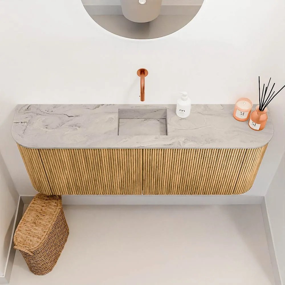 Mondiaz Joya DLux 115cm toiletmeubel ronding links/rechts oak met wastafel faye midden zonder kraangat glace