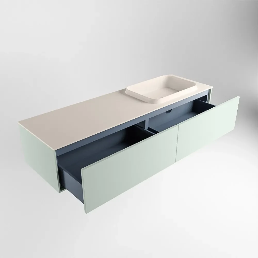 Mondiaz Erin 150cm badmeubel Greey met 2 lades en beige wastafel rechts 1 kraangat