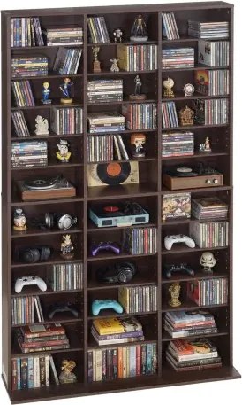 VEVOR Mediaplank, 1018x231x1810 mm, Multimedia-opbergmeubel, Wandunit met 12 planken, 36 vakken voor cd's, dvd's, boeken en games, cd-rek voor woonkamer, thuiskantoor, opnameruimte