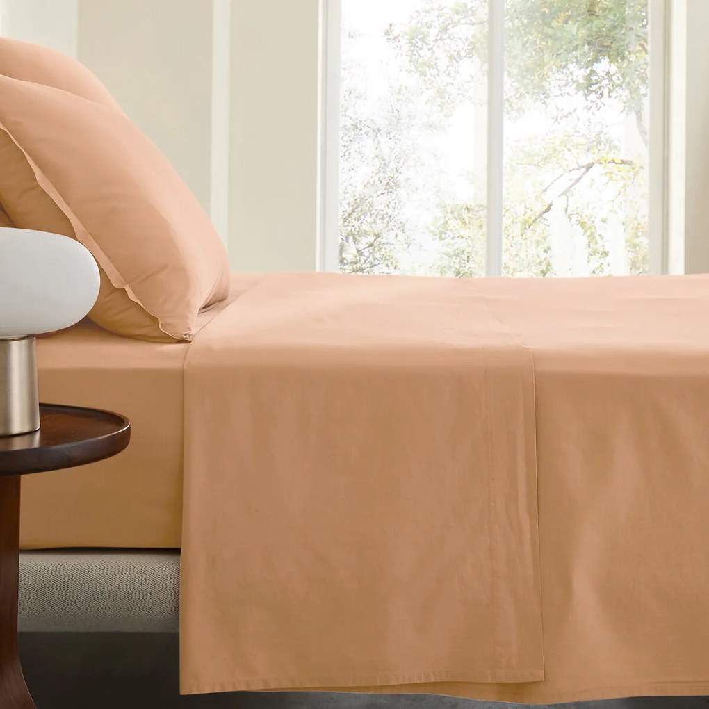 Plat laken in gewassen perkal katoen, Sabbal