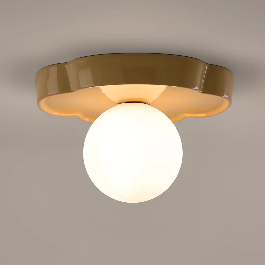 Plafondlamp of wandlamp in de vorm van een bloem, van keramiek en opaline glas, diameter 30,3 cm, HO