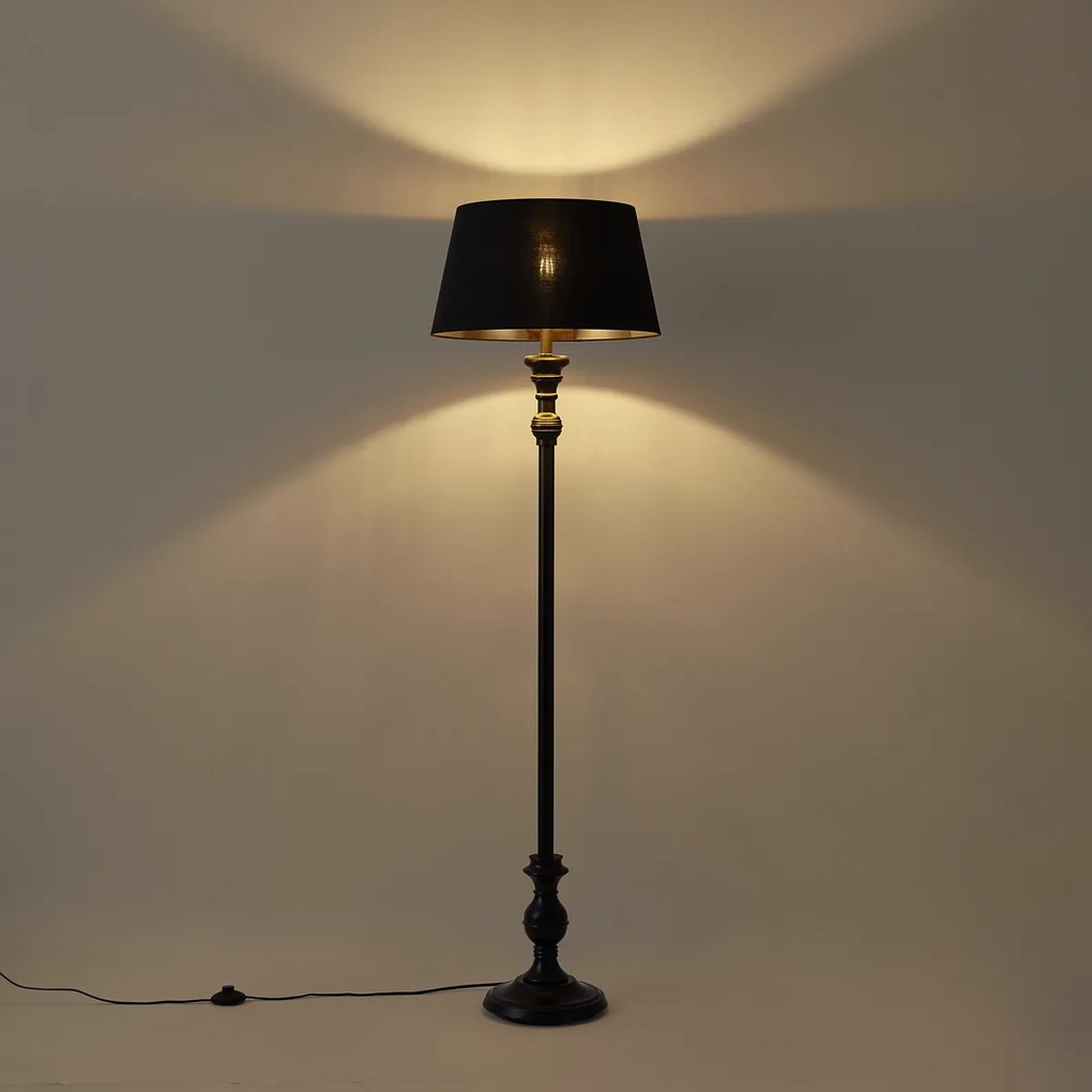 Vloerlamp met 45 cm kap zwart met gouden binnenkant - Classico