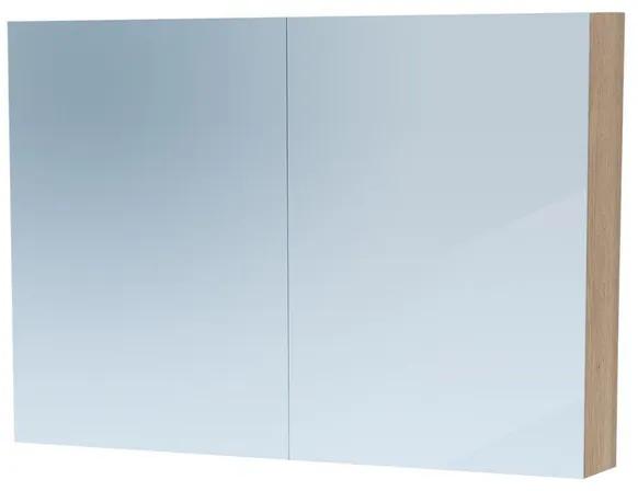 Saniclass Dual Spiegelkast - 100x70x15cm - 2 links- rechtsdraaiende spiegeldeur - MFC - legno calore 7770