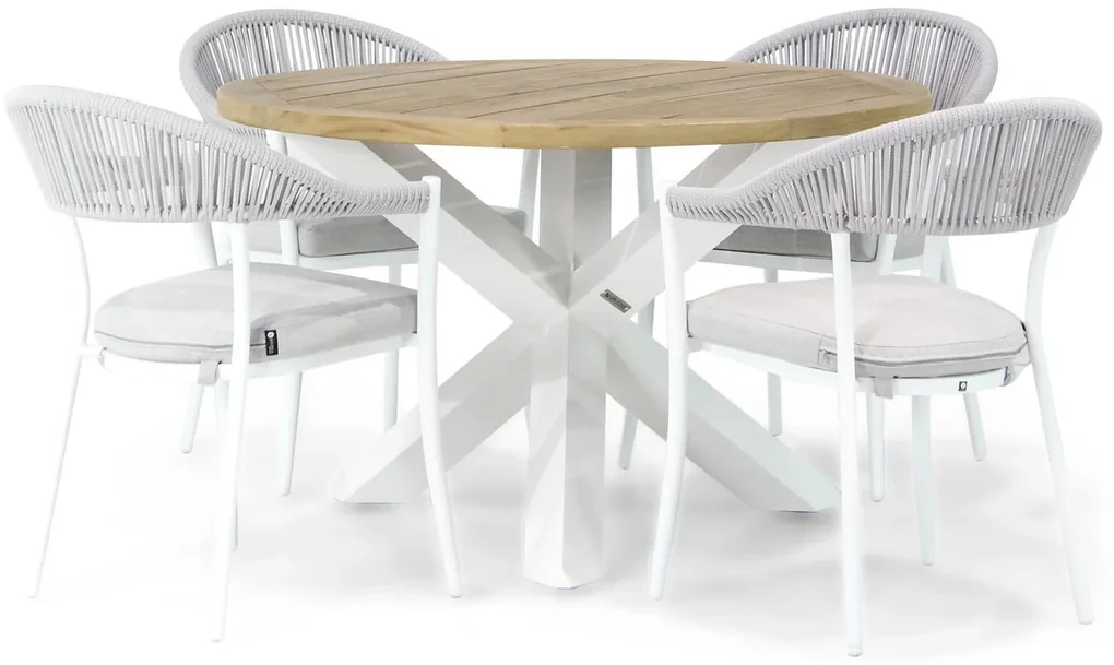 Tuinset Ronde Tuintafel 120 cm Rope Wit 4 personen Santika Furniture ...