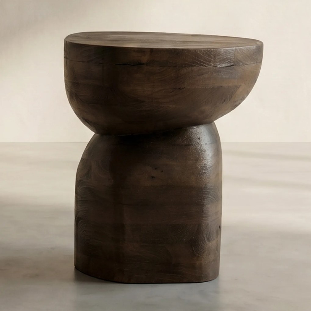 By-Boo Cobble Bijzettafel Organisch Hout Bruin - 37 X 30cm.