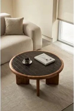 Ronde Salontafel Ø80 Cm Met Tegels En Acaciahout Aitana Chocoladebruin - Acaciabruin - Sklum