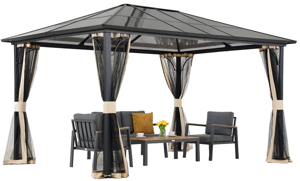 Moderne tuinprieel Santiago 4x4 m met klamboe Garden Point beige