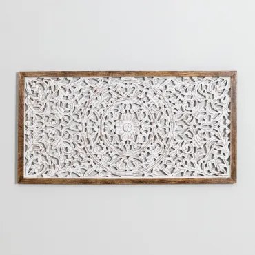 Rechthoekig Decoratief Paneel 125x60 Cm Van Mdf En Mangohout Asniki Vintage Wit Hout - Sklum