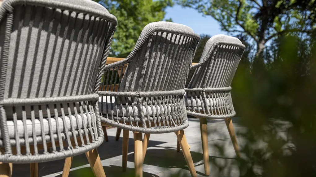 4 Seasons Outdoor Ancora dining set Teak Silver Grey met Bel Air tafel  Tuinset    houtkleur weerbestendig