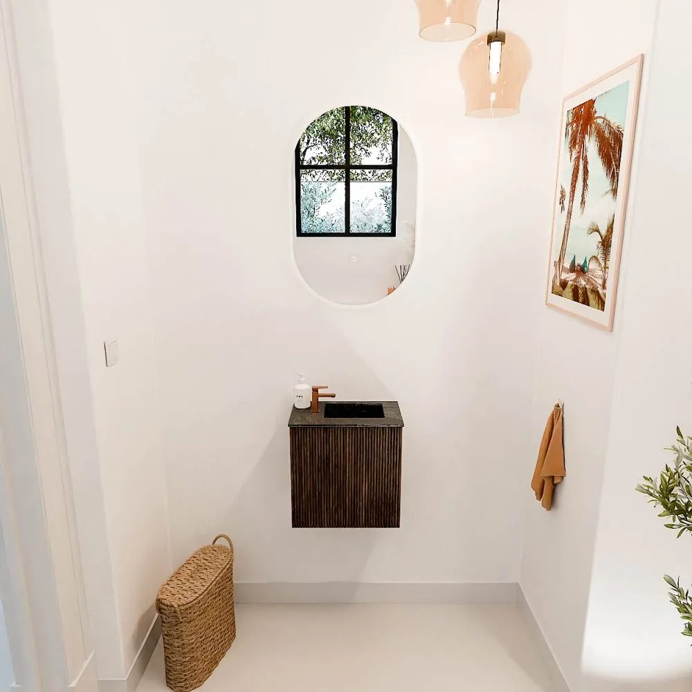 Mondiaz Joya DLux 40cm toiletmeubel walnut met wastafel faye rechts 1 kraangat lava