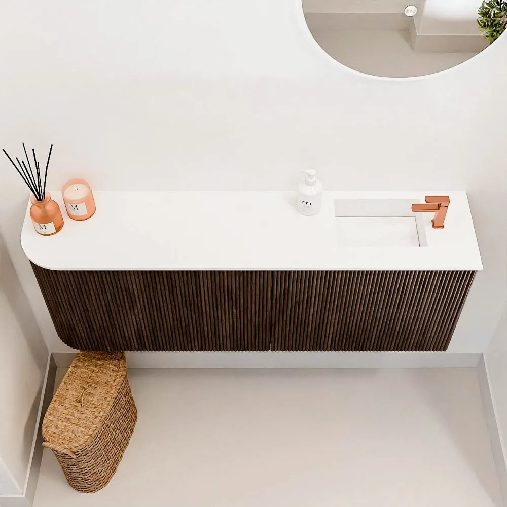 Mondiaz Joya 110cm toiletmeubel ronding links walnut met wastafel faye rechts 1 kraangat talc