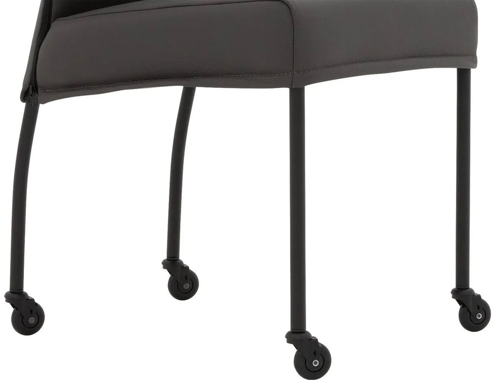 Goossens Eetkamerstoel Funk Zwarte Poten donkergrijs leer leuning en Zwart skater wiel met zwarte kapmet wielen, modern design