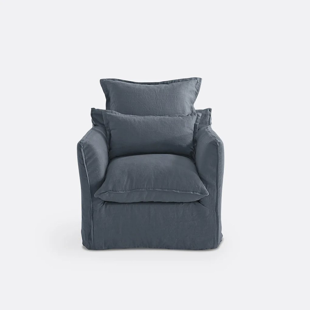 Fauteuil, afneembare hoezen, in gekreukt linnen, Odna