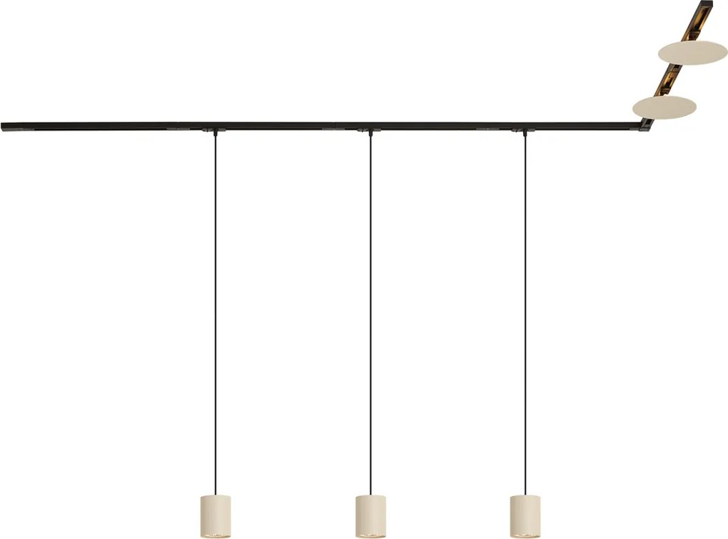 Modern railsysteem zwart met 3 hanglampen en 2 plafondlampen beige 1-fase - Iconic Holt Pulley
