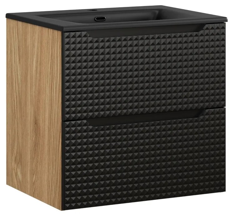 Comad Luxor Black badmeubel 60cm met 2 lades en wastafel zwart mat