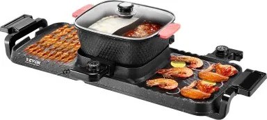 VEVOR Hot Pot 2300W 2-in-1 elektrische rookloze grill, afneembare Shabu-Shabu-pot met antiaanbakpan, aparte dubbele temperatuurregeling, Koreaanse binnenbarbecue voor 1-6 personen