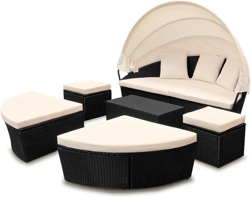 Nancy's Bernardsville Zonne-eiland - Loungeset - Lounge Met Zonnekap - Tuin - Terras - Tuinmeubel - Polyrotan - Ovaal  - 226 cm