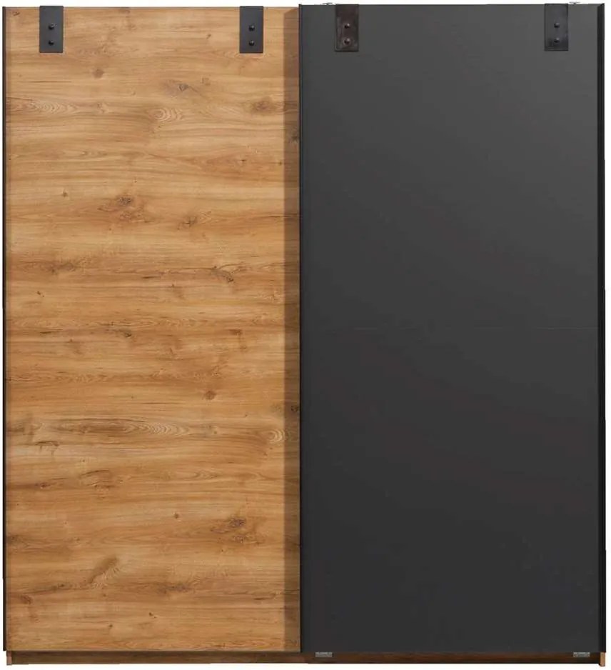 Schuifdeurkast Dex - eikenkleur/grafiet - 198x180x64 cm - Leen Bakker