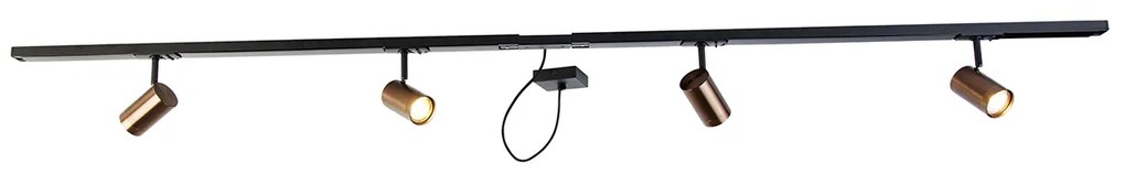 1-fase railsysteem donkerbrons met 4 spots en I voeding vierkant - Jeana