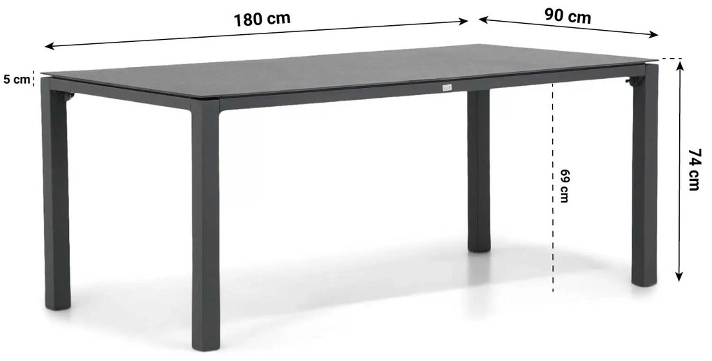 Tuinset 4 personen 180 cm Aluminium/Textileen /Aluminium/textileen Grijs Presto Tarenta/Pallazo