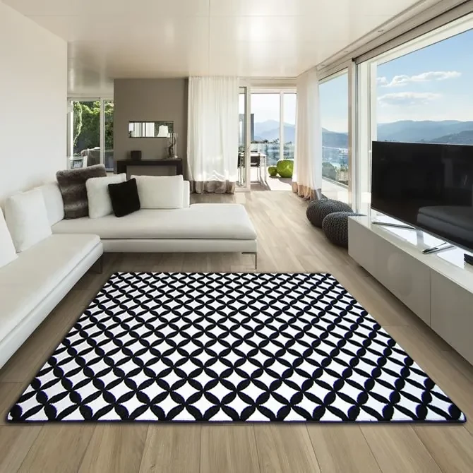 Tapijt SKETCH - F757 room/zwart - Ruit