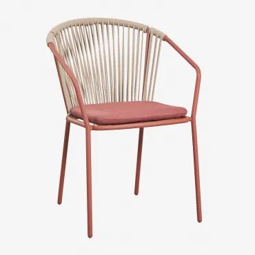 Stapelbare Set Van 4 Eetkamerstoelen Met Armleuningen Van Staal En Gevlochten Touw Oklahoma Rood – Klei - Sklum