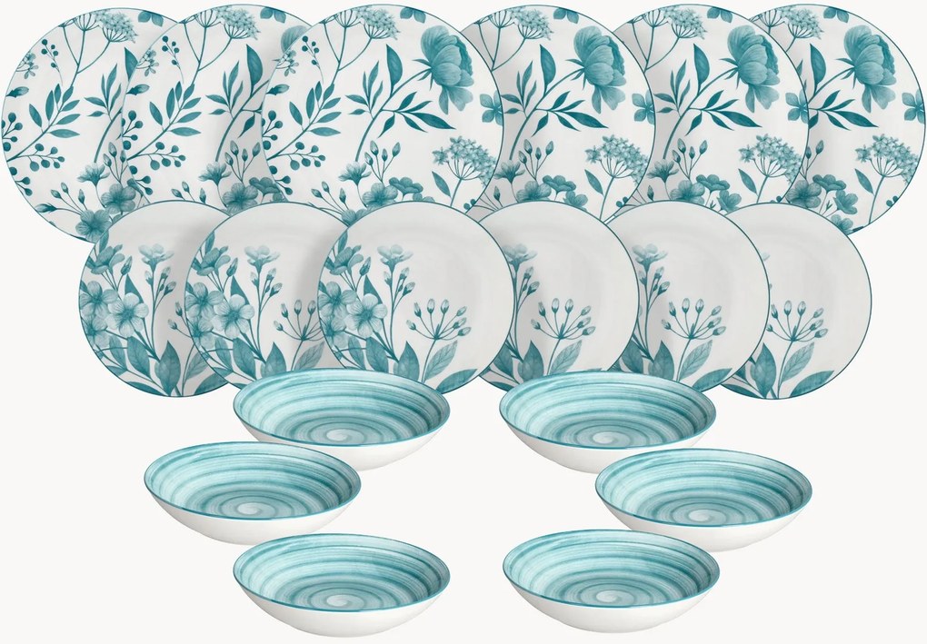 Porseleinen serviesset Madison Coralie Teal, 6 personen, 18-delig