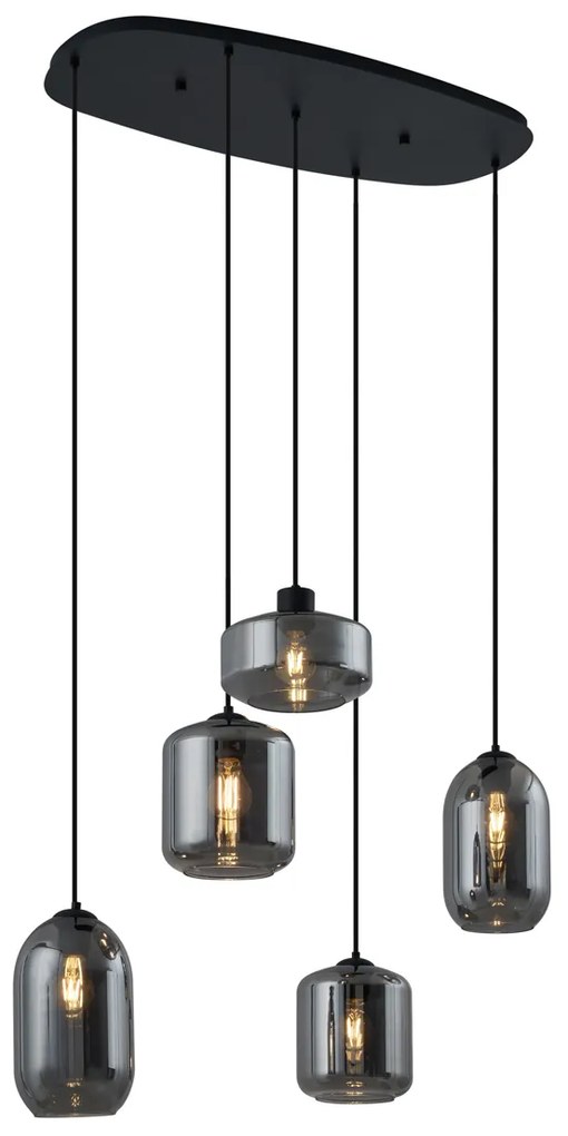 Moderne hanglamp zwart met smoke glas 5-lichts - Sheena