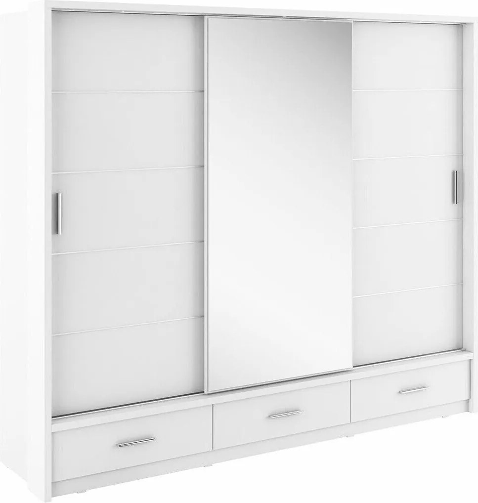Kledingkast Fresno 100, Wit, 215x250x63cm, 244 kg, Kledingkast deuren: Schuivend, Aantal planken: 6, Aantal planken: 6