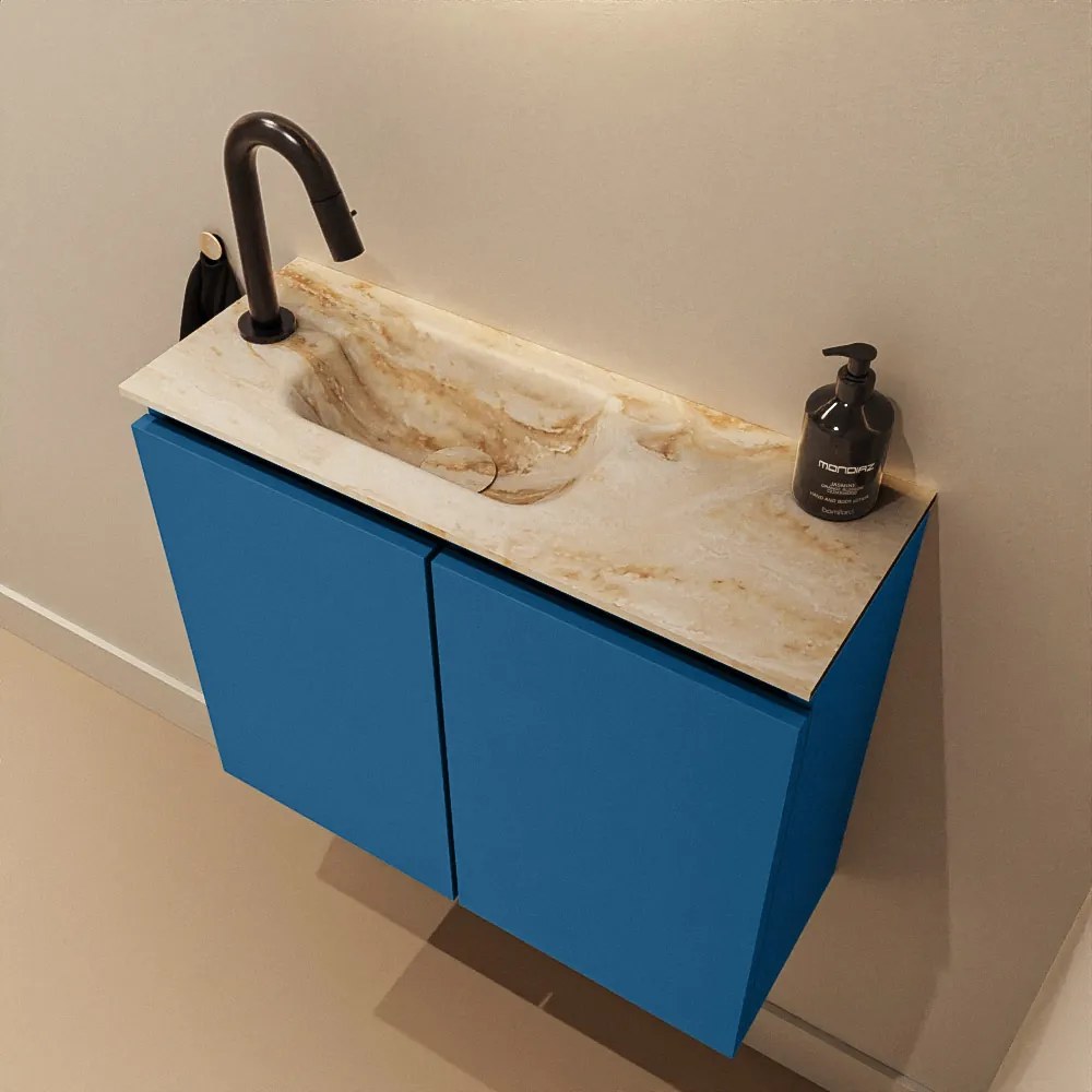 Mondiaz Ture DLux toiletmeubel 60cm jeans met wastafel frappe links met kraangat