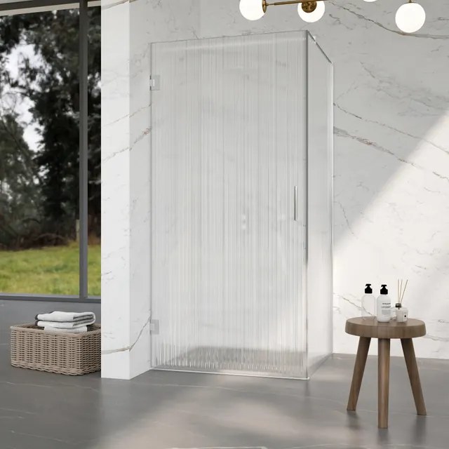 Fortifura Galeria Douchecabine - 90x90x200cm - scharnieren - deurgreep - stabilisatiestang - helder geribbeld - veiligheidsglas - Chroom SW1208821/SW1122560/SW797904/SW797951