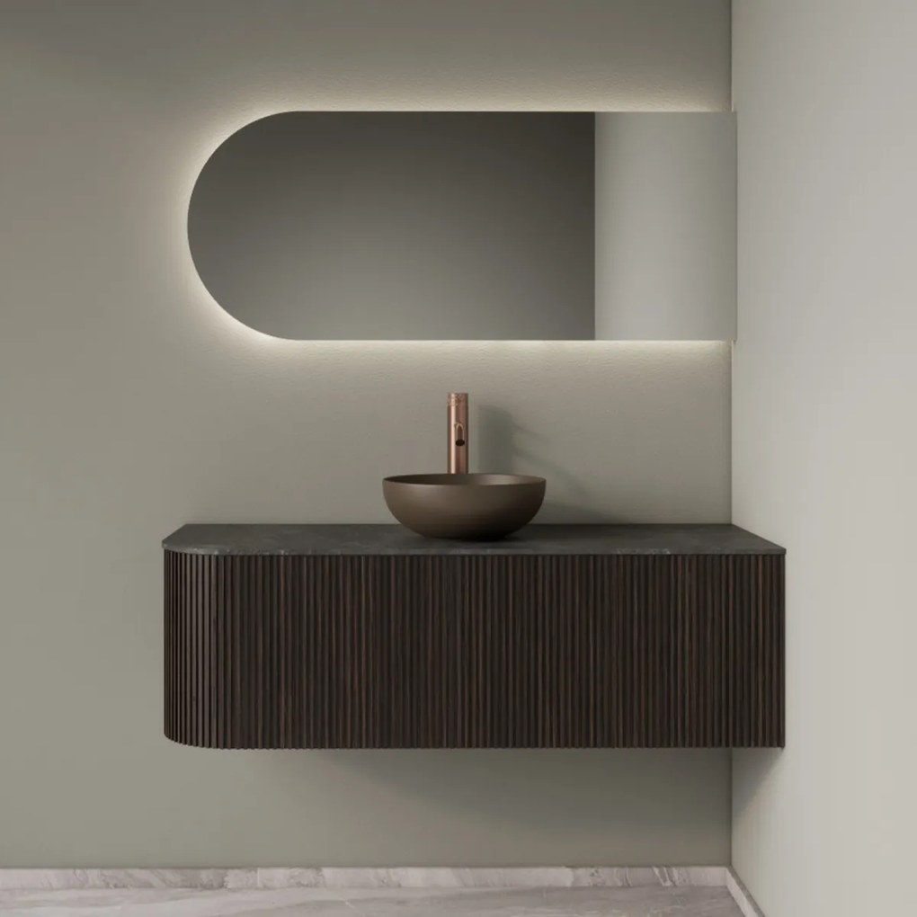 Gliss Design Alluro badmeubel ribbelfront met ronding links 120cm ebony en zwart leisteen toppaneel