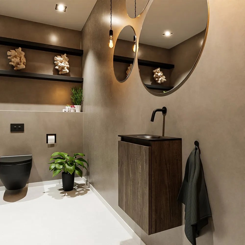 Mondiaz Ture 40cm toiletmeubel dark brown met wastafel urban rechts geen kraangat
