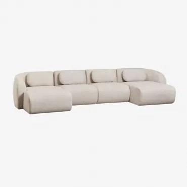 Modulaire Bank Met Dubbele Chaise Longue Van 4 Delen In Chenille Coquette Stof Chenille Beige – Crème - Sklum